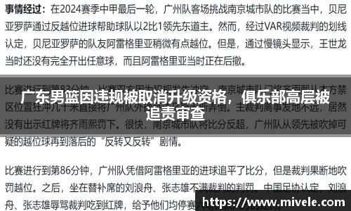 广东男篮因违规被取消升级资格，俱乐部高层被追责审查